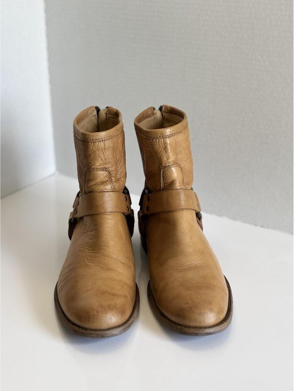 Frye Phillip Harness Short Ankle Boots Zip Moto Women's Size 8.5 B Brown Leather - Picture 3 of 16